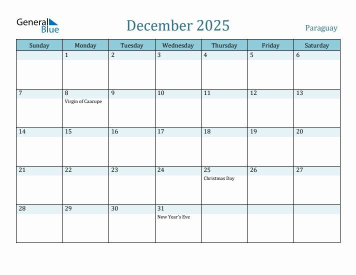 December 2025 Calendar with Holidays