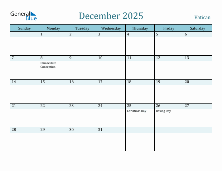 December 2025 Calendar with Holidays