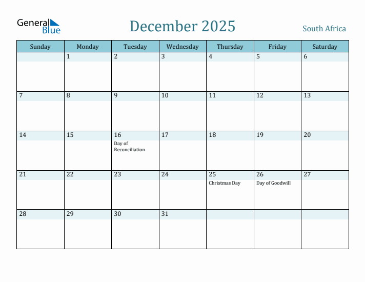 December 2025 Calendar with Holidays