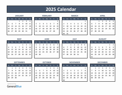 Current year calendar 2025