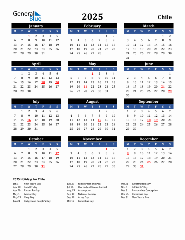 2025 Chile Holiday Calendar