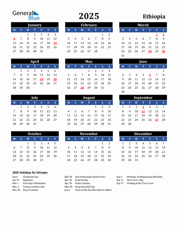 2025 Ethiopia Holiday Calendar