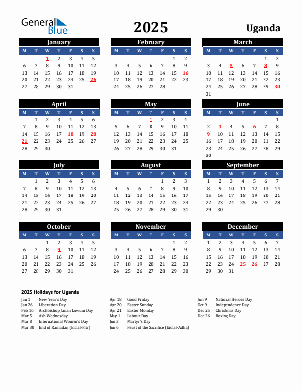 2025 Uganda Holiday Calendar