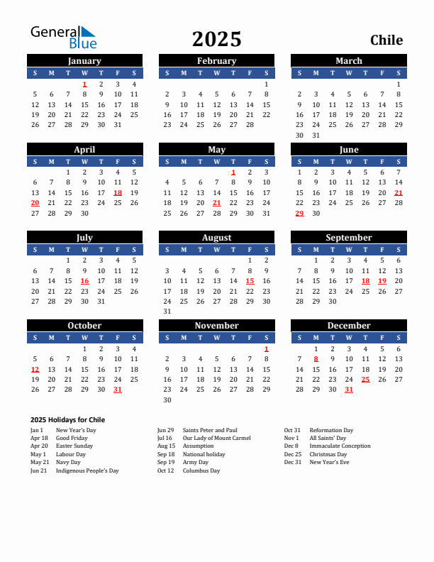 2025 Chile Holiday Calendar