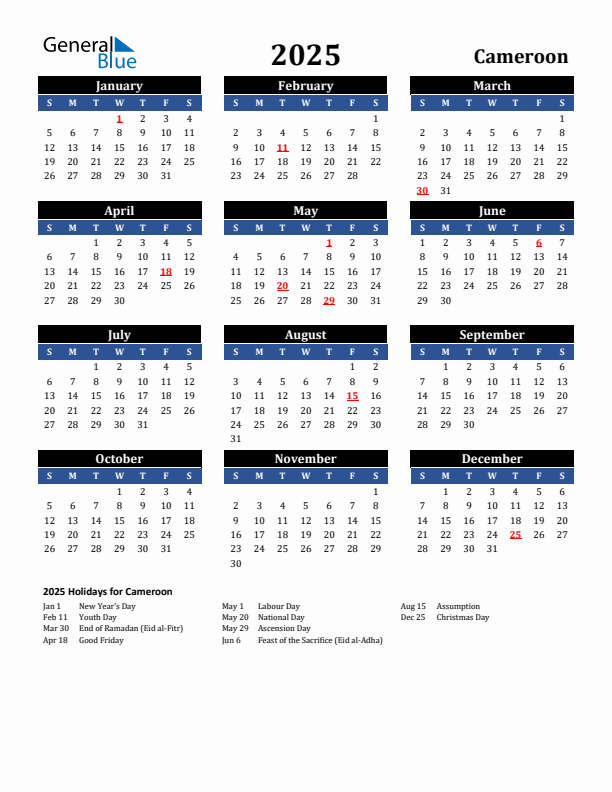 2025 Cameroon Holiday Calendar