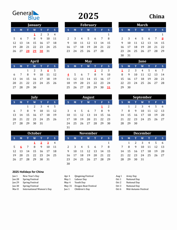 2025 China Holiday Calendar