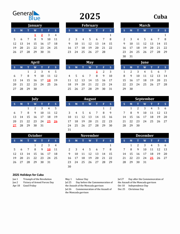 2025 Cuba Holiday Calendar