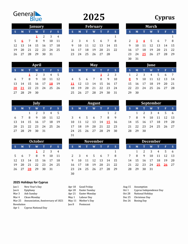 2025 Cyprus Holiday Calendar