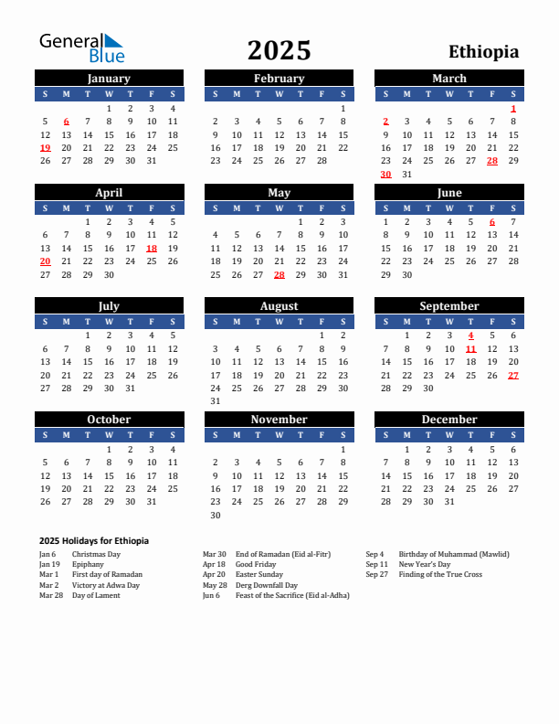 2025 Ethiopia Holiday Calendar