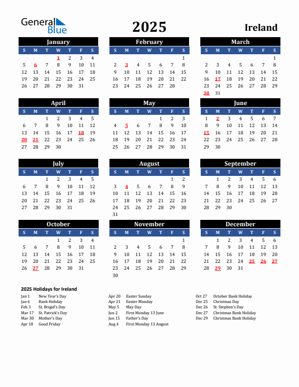 2025 Ireland Holiday Calendar