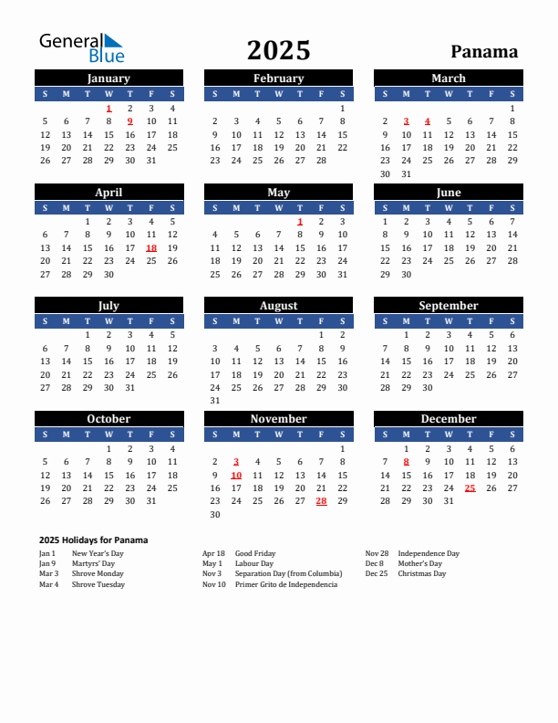 2025 Panama Holiday Calendar