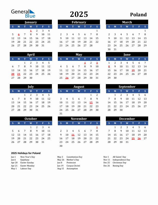 2025 Poland Holiday Calendar