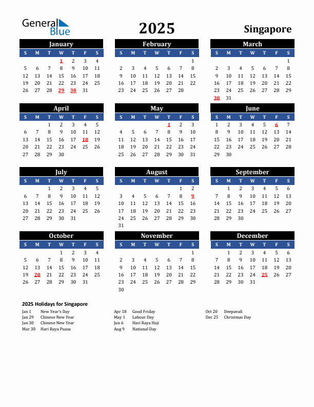 2025 Singapore Holiday Calendar