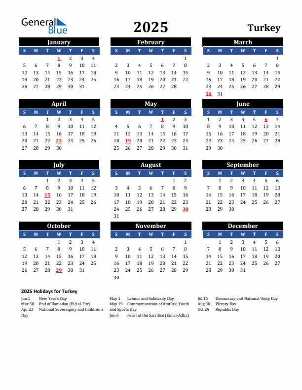 2025 Turkey Holiday Calendar