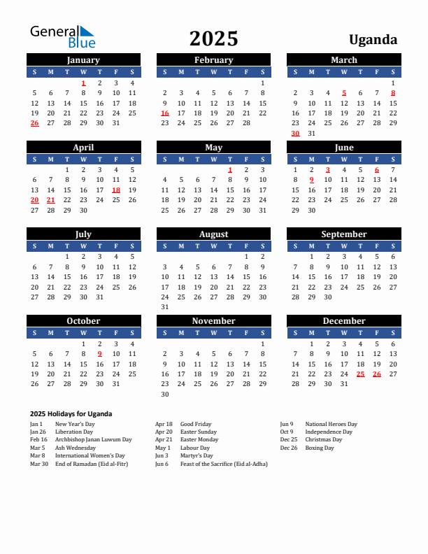 2025 Uganda Holiday Calendar