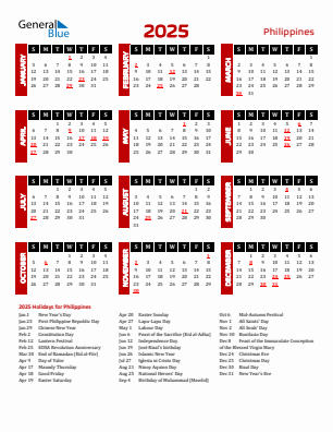 Philippines current year calendar 2025 with holidays