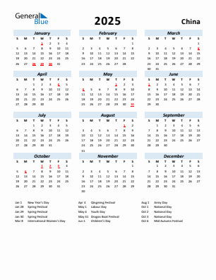 China current year calendar 2025 with holidays