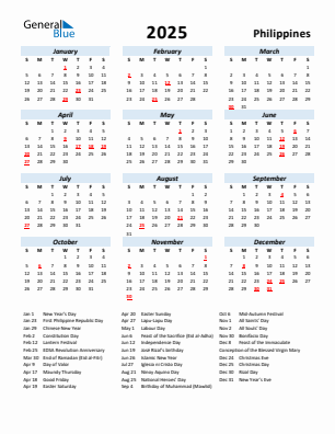 Philippines current year calendar 2025 with holidays