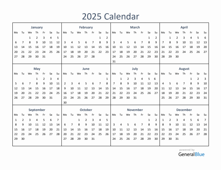 One-Page Yearly Calendar 2025 in PDF, Excel, Word