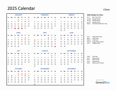 China current year calendar 2025 with holidays