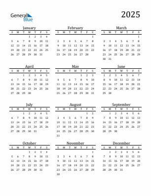 Current year calendar 2025