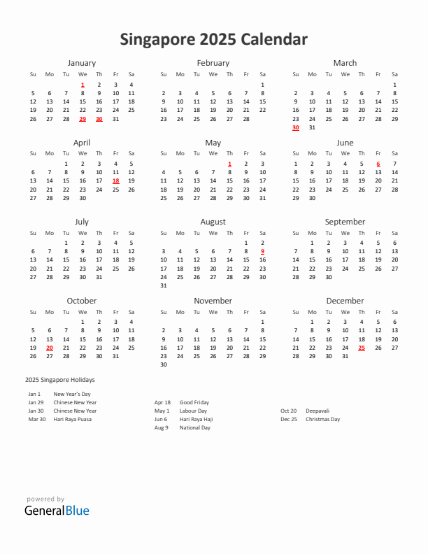 2025 Yearly Calendar Printable With Singapore Holidays