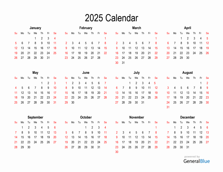 Free Calendar for 2025