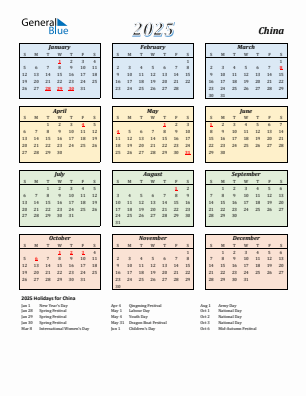 China current year calendar 2025 with holidays