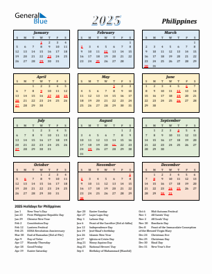 Philippines current year calendar 2025 with holidays