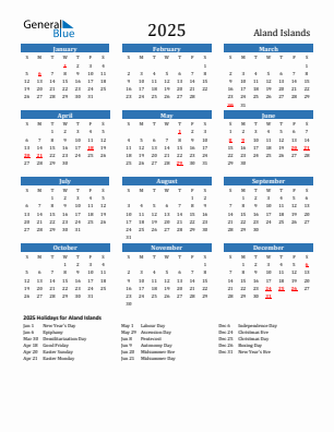 Aland Islands current year calendar 2025 with holidays