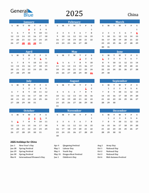 China current year calendar 2025 with holidays