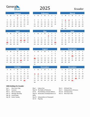 Ecuador current year calendar 2025 with holidays