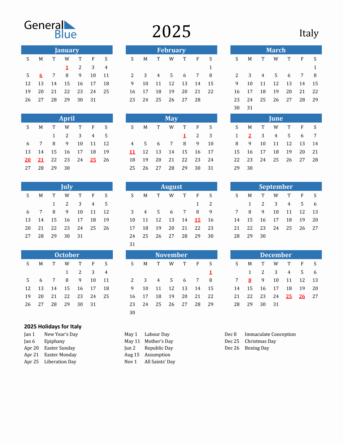 2025 yearly calendar with Italy holidays