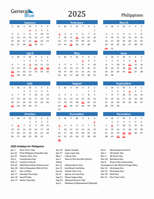 Philippines current year calendar 2025 with holidays