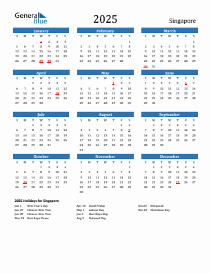 Singapore current year calendar 2025 with holidays