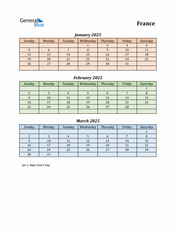 Q1 2025 Holiday Calendar - France