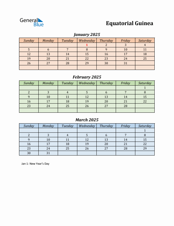 Q1 2025 Holiday Calendar - Equatorial Guinea