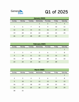 Quarter 1  2025 calendar template