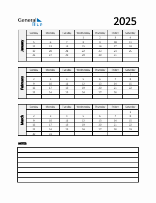 Quarter 1  2025 calendar template