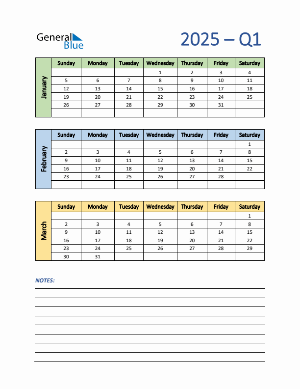 Three-Month Planner for Q1 2025