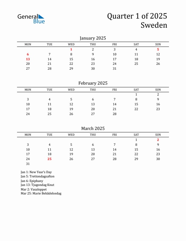 Quarter 1 2025 Sweden Quarterly Calendar