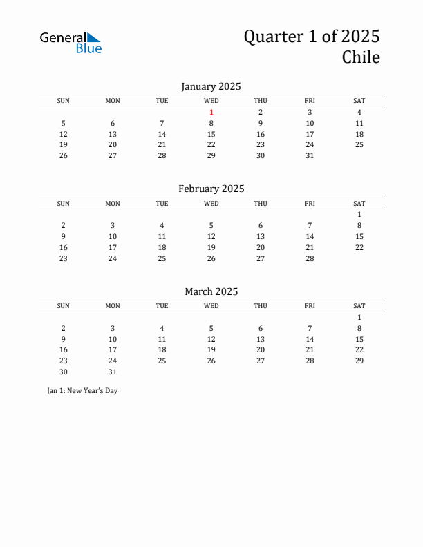 Quarter 1 2025 Chile Quarterly Calendar