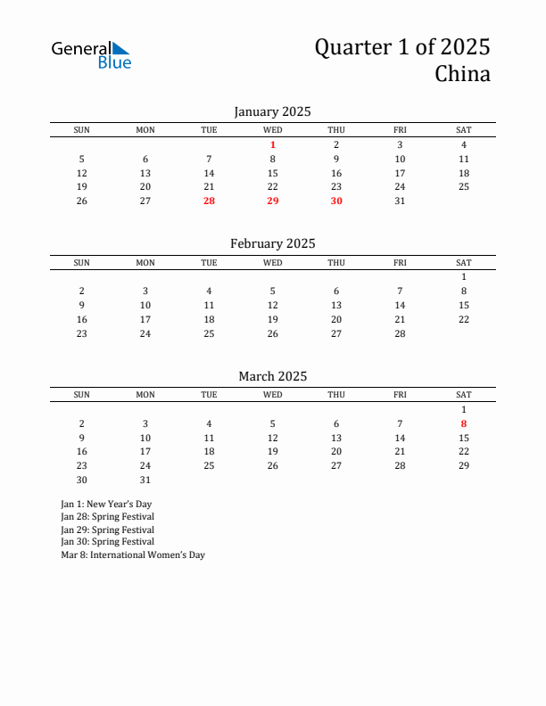 Quarter 1 2025 China Quarterly Calendar