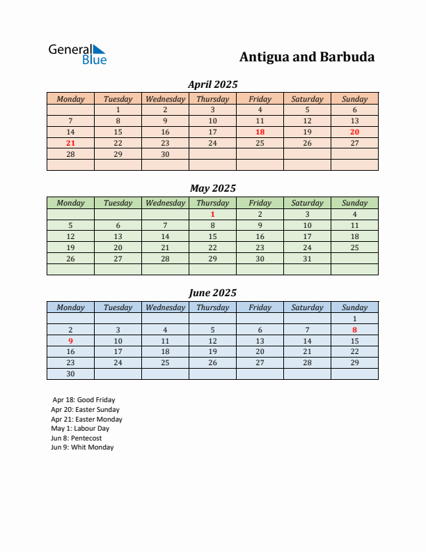 Q2 2025 Holiday Calendar - Antigua and Barbuda