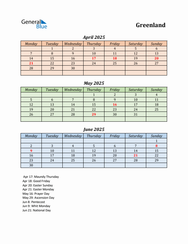 Q2 2025 Holiday Calendar - Greenland