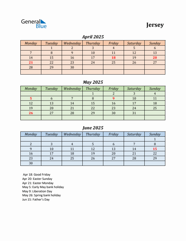 Q2 2025 Holiday Calendar - Jersey