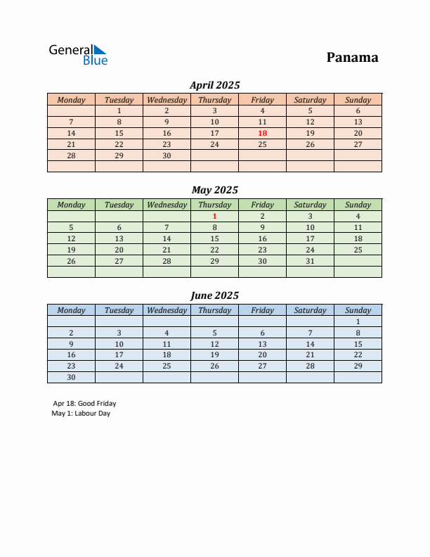 Q2 2025 Holiday Calendar - Panama