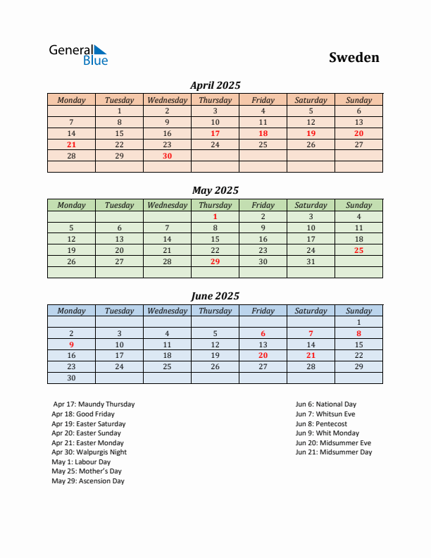 Q2 2025 Holiday Calendar - Sweden