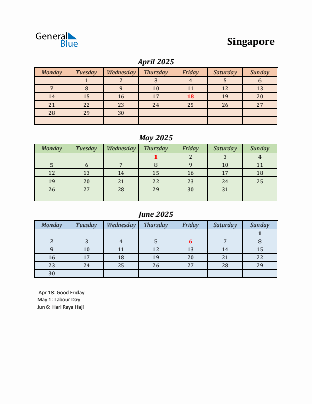 Q2 2025 Holiday Calendar - Singapore