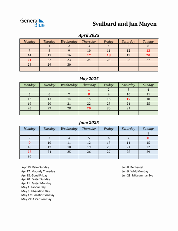 Q2 2025 Holiday Calendar - Svalbard and Jan Mayen